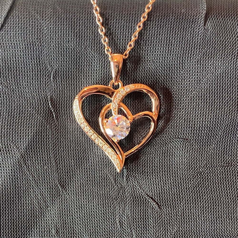 Rose Gold April Birthstone Heart Necklace